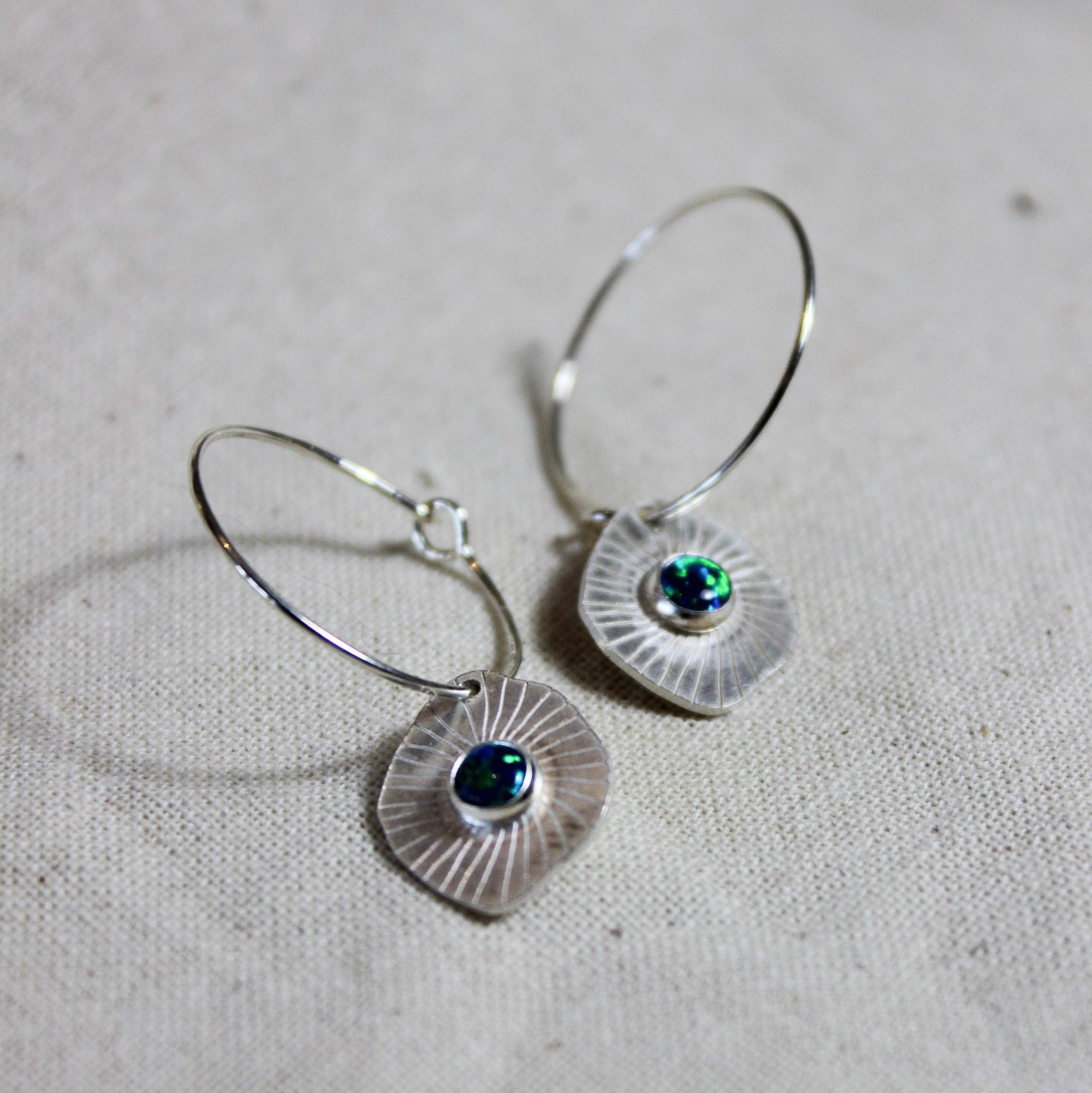 Sterling Silver & Opal Stone Disc Earrings - EOS-007 - Uneeka