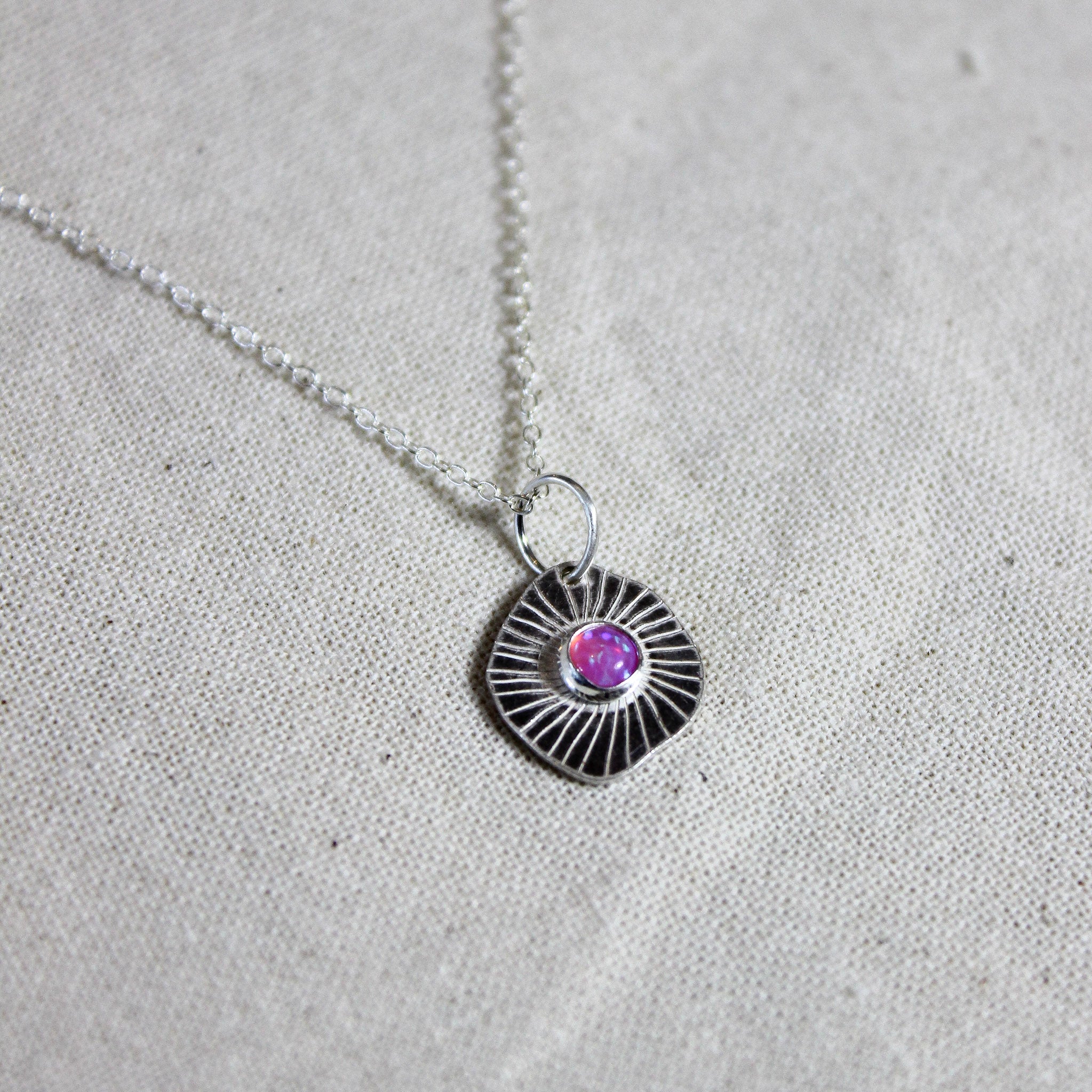 Sterling Silver & Opal Stone Disc Necklace - EOSN-002 - Uneeka