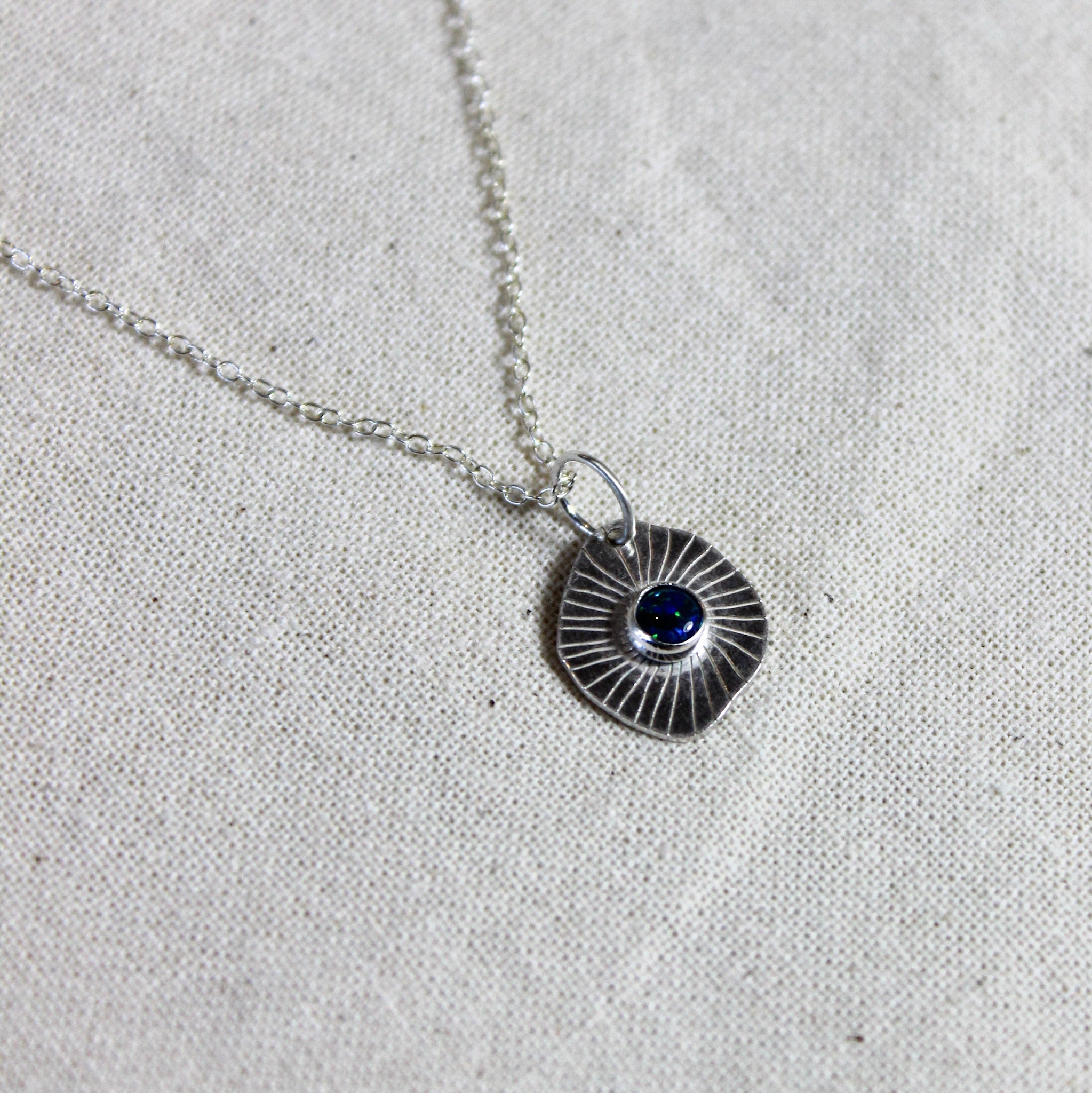 Sterling Silver & Opal Stone Disc Necklace - EOSN-007 - Uneeka