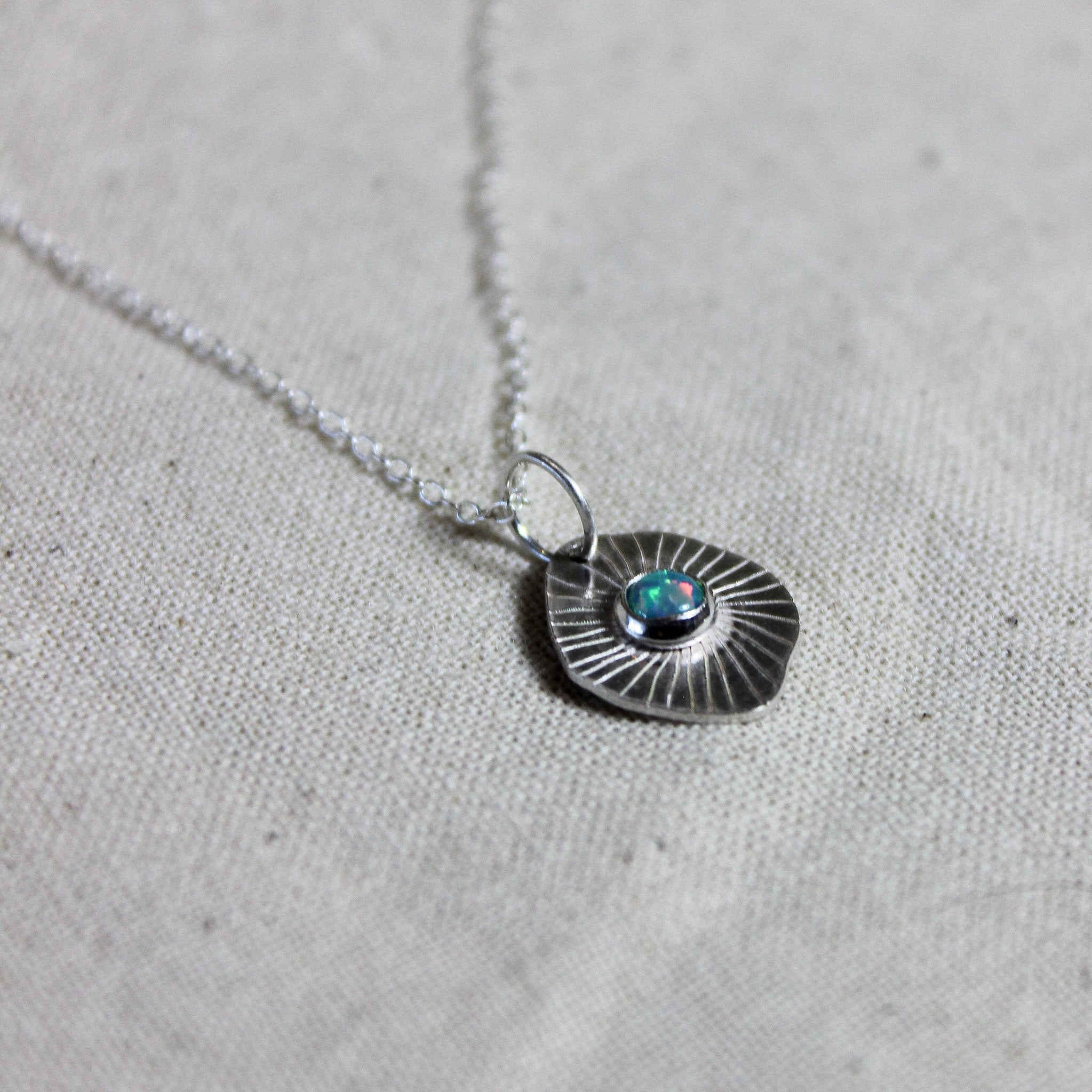 Sterling Silver & Opal Stone Disc Necklace - EOSN-004 - Uneeka