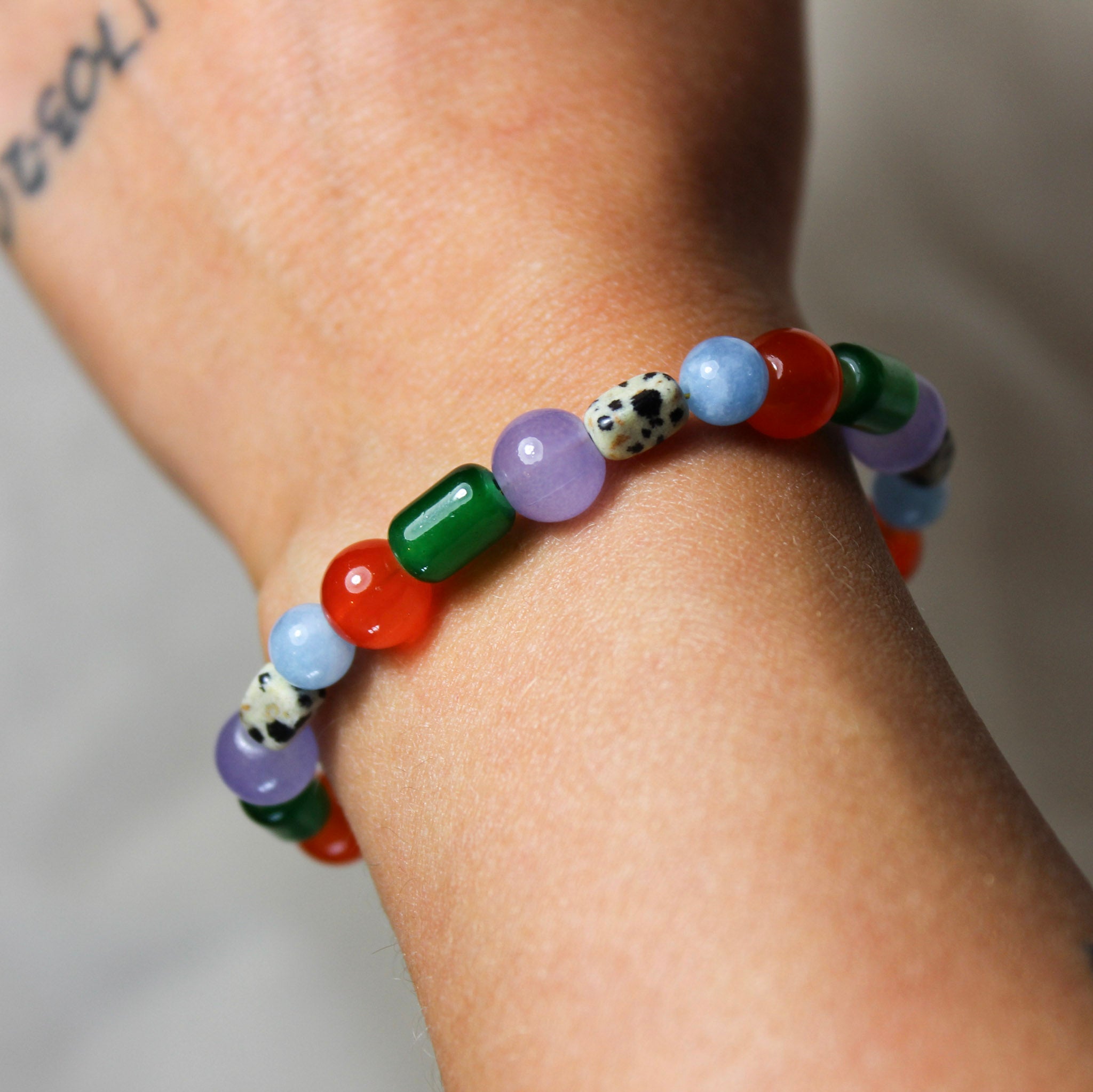 Green & Orange Mix Glass Bead Bracelet - BB08 - Uneeka