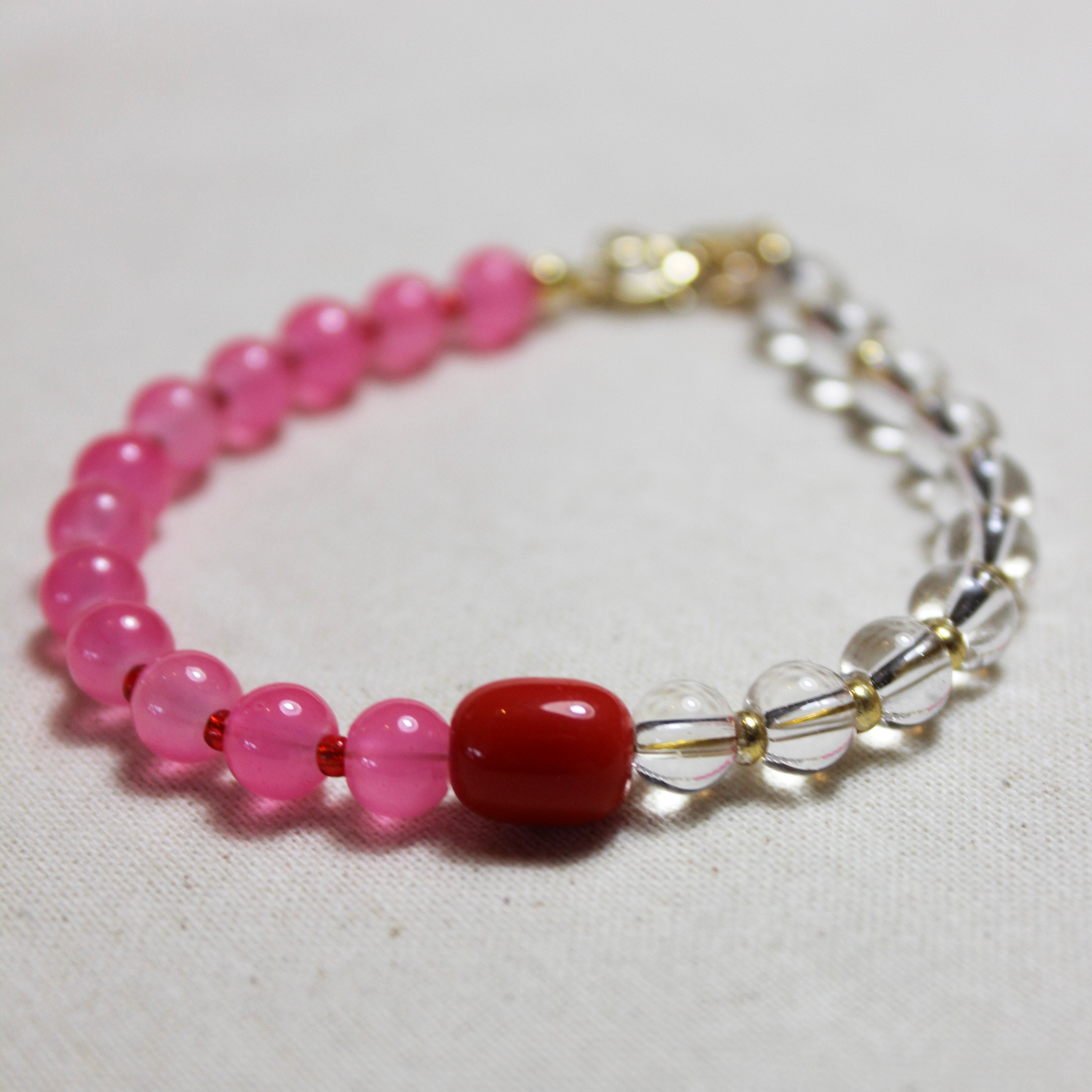 Pink & Clear Glass Bead Bracelet - BB15 - Uneeka