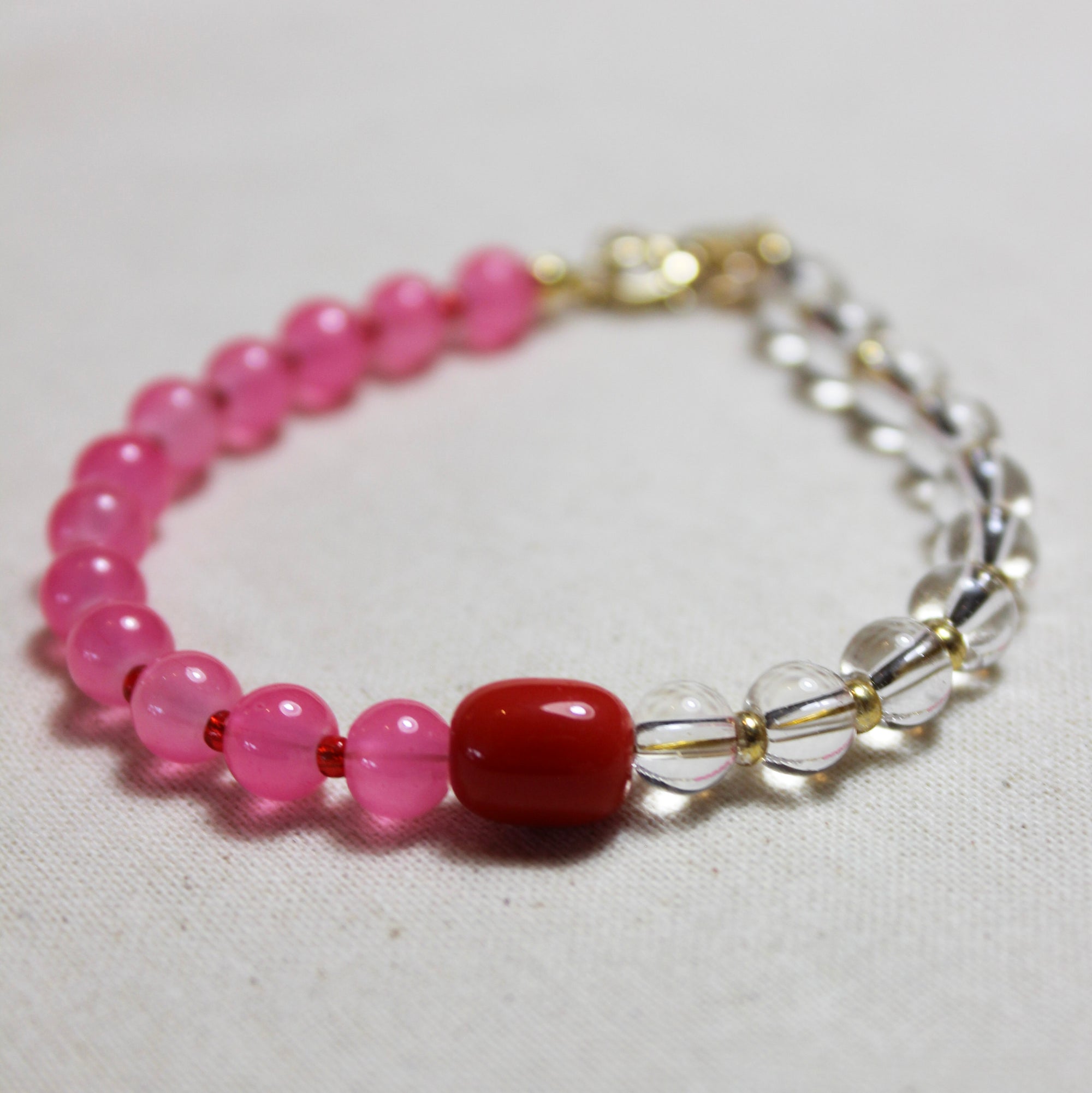 Pink & Clear Glass Bead Bracelet - BB15 - Uneeka