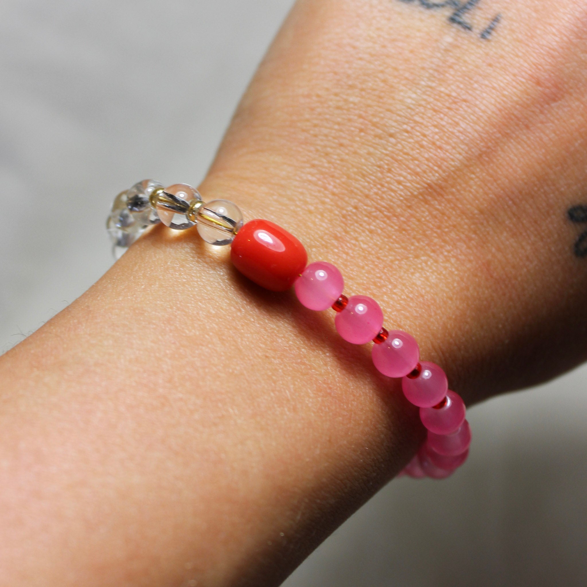 Pink & Clear Glass Bead Bracelet - BB15 - Uneeka
