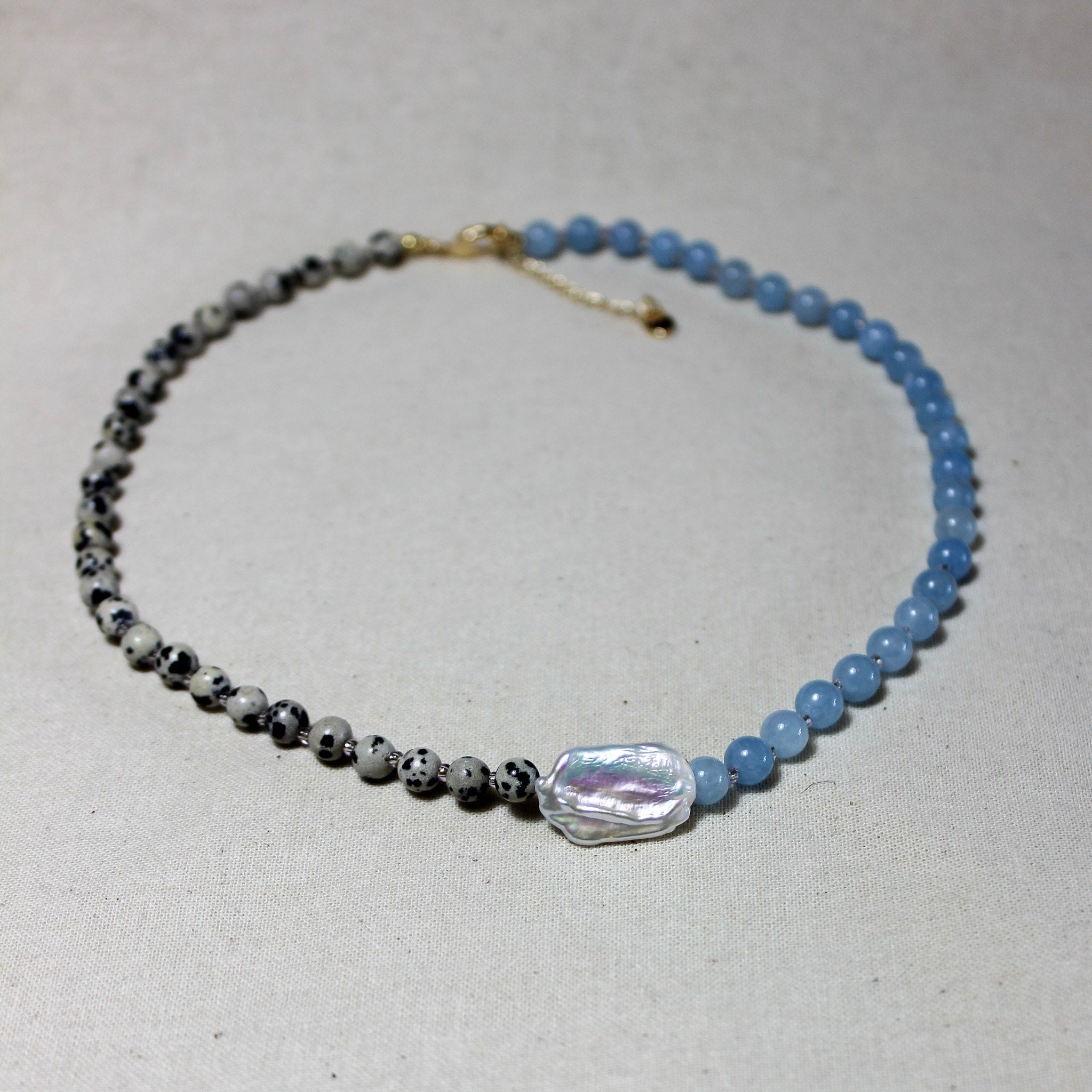 Blue & Dalmatian Glass Bead Necklace - MB20 - Uneeka