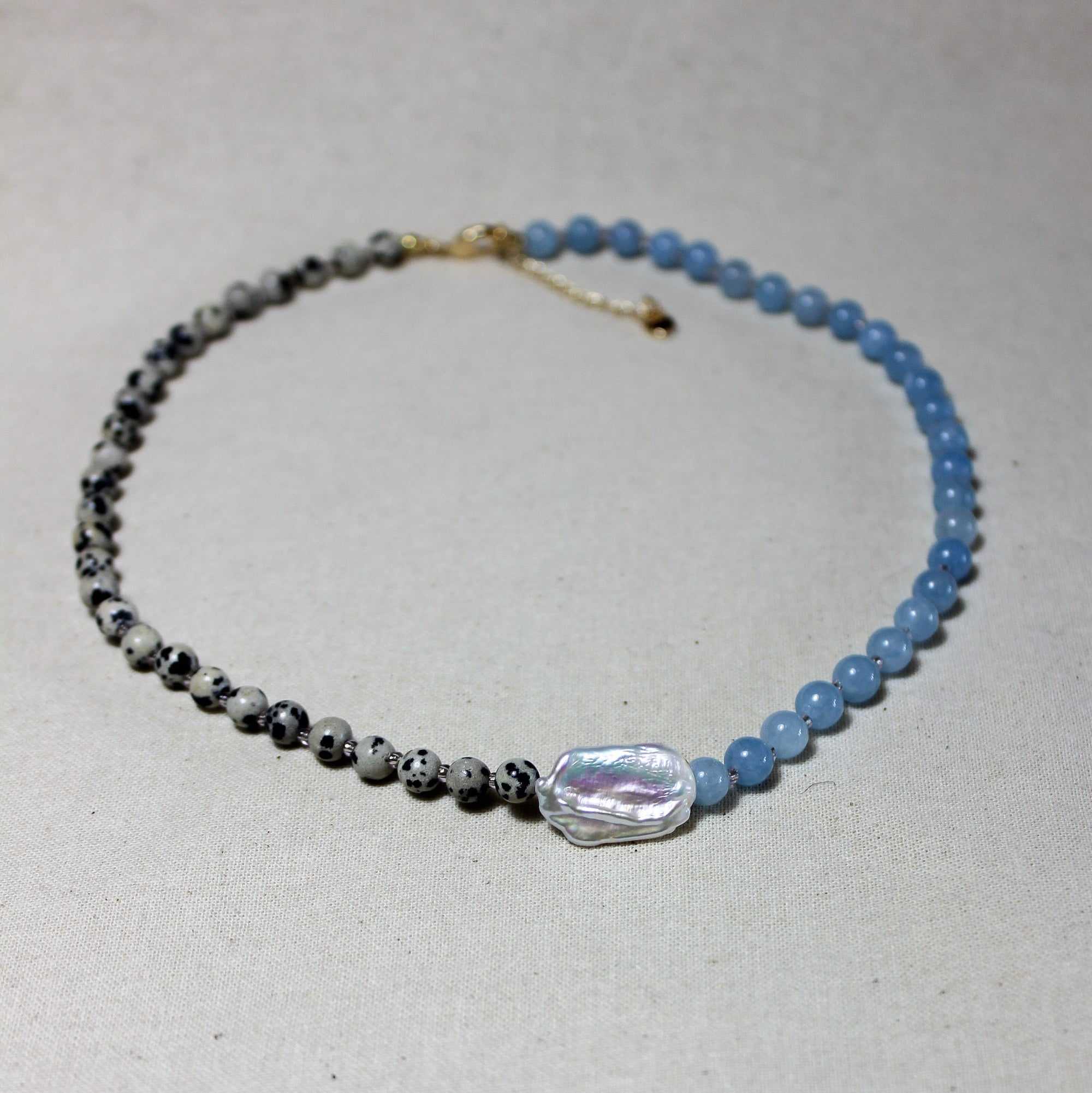 Blue & Dalmatian Glass Bead Necklace - MB20 - Uneeka