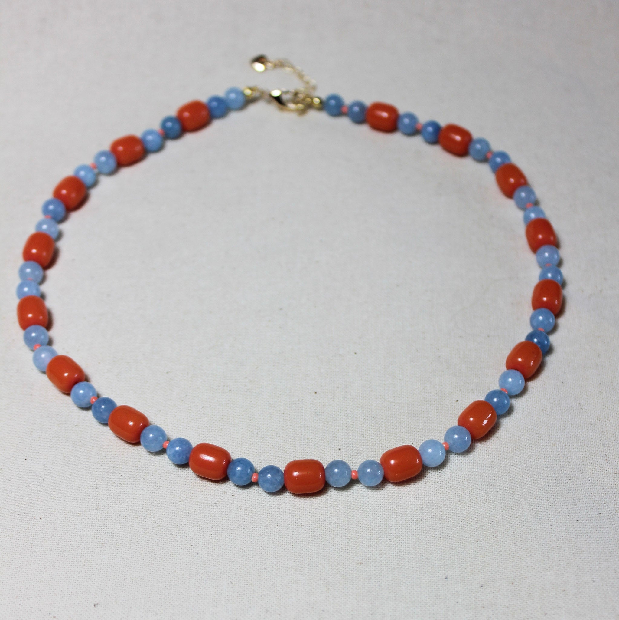 Blue & Terracotta Glass Bead Necklace - MB24 - Uneeka