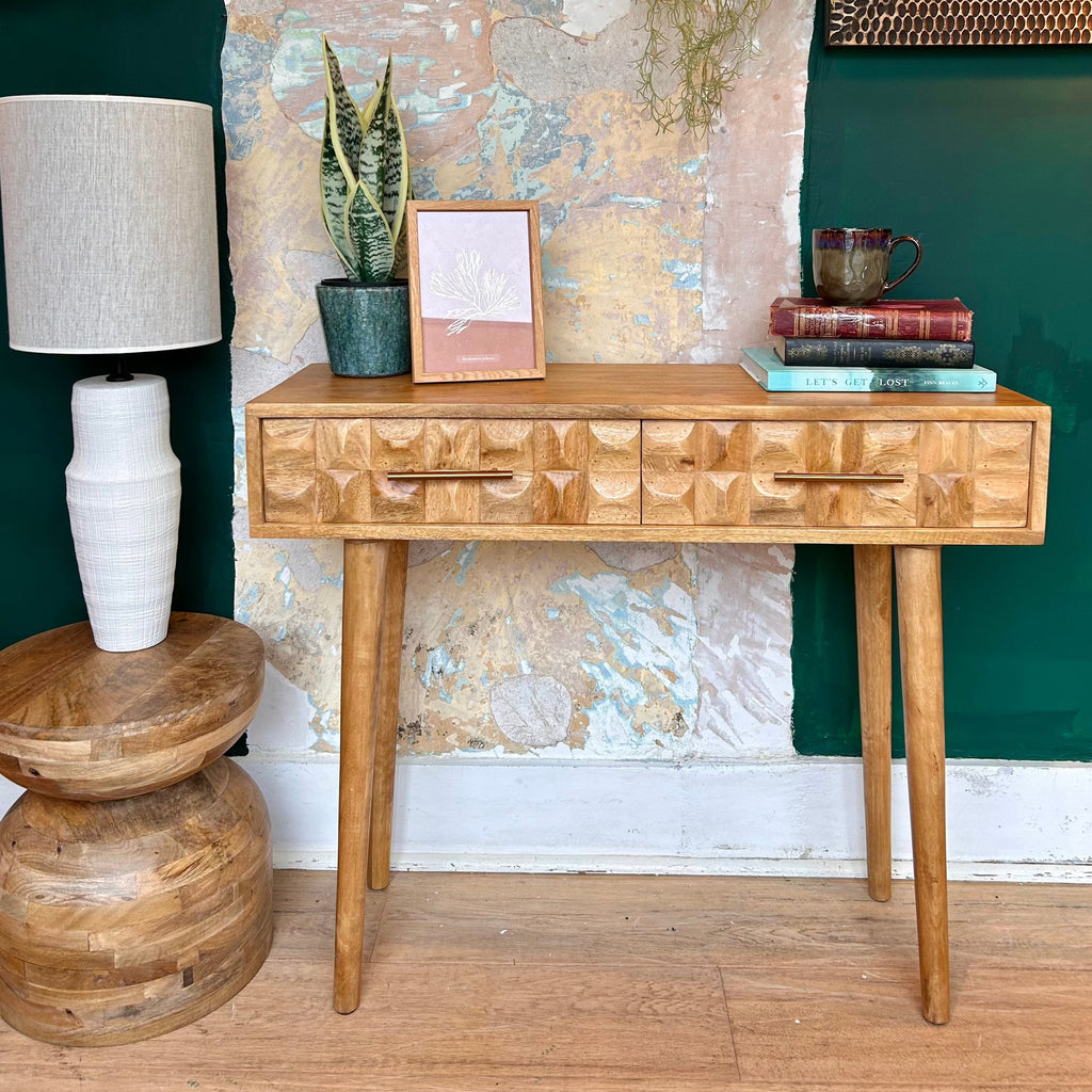 Two Drawer Checkerboard Mango Wood Console Table Uneeka lifestyle