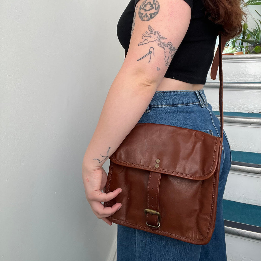Small Brown Leather Crossbody Satchel Bag