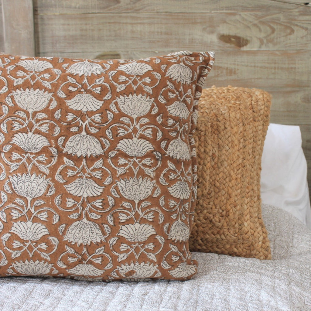 Spice Coloured Block Print Cushion - Lucia's Pick - Uneeka lifestyle image