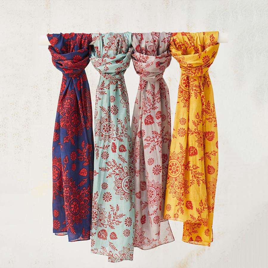 Indian Floral Print Cotton Scarf