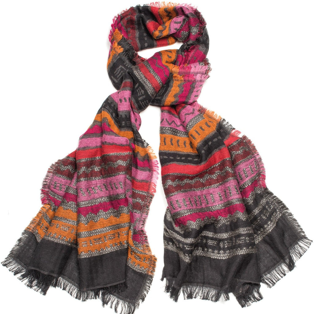 Indian Stripe Frayed Edge Scarf Red