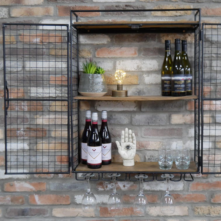 Industrial Wine Wall Unit open caged doors - display picture
