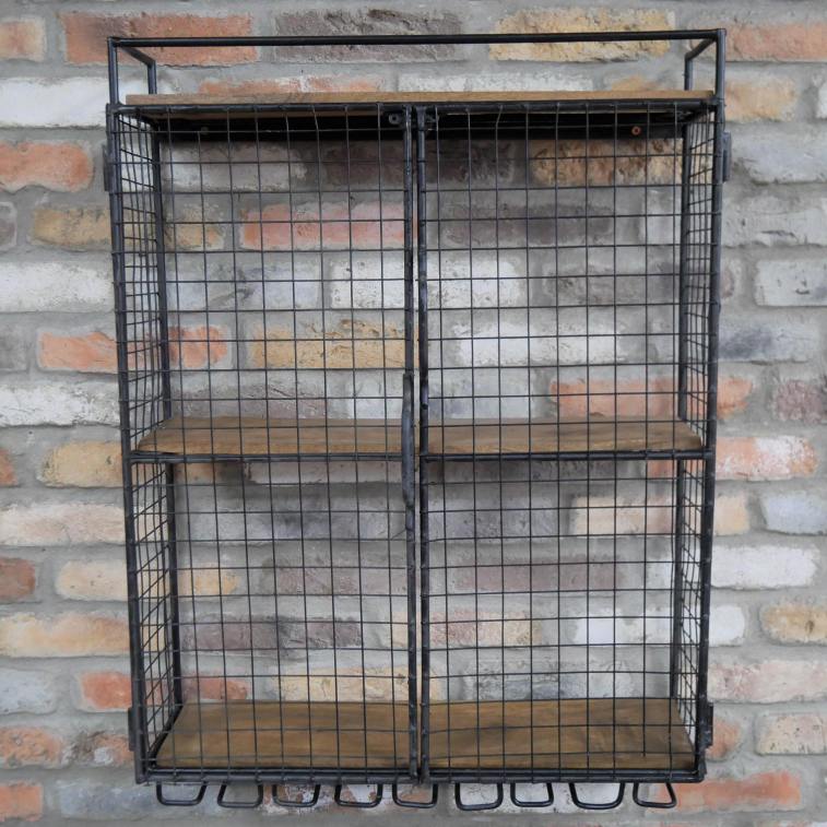 Industrial Wine Wall Unit close caged style doors