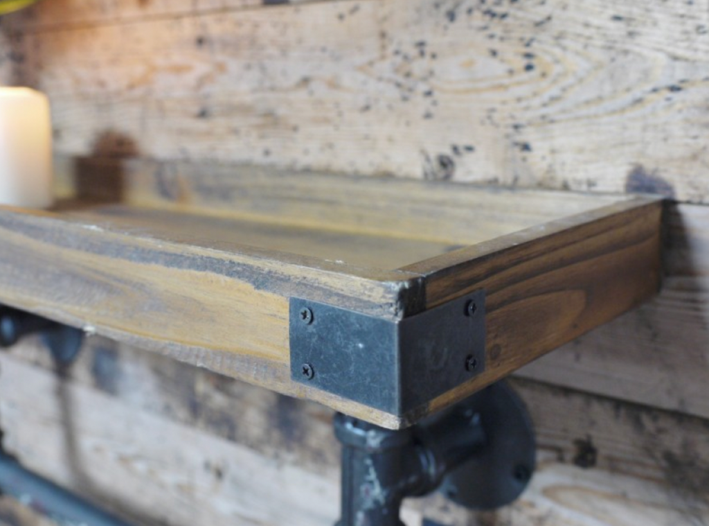 Industrial Wooden & Metal Pipe Shelf