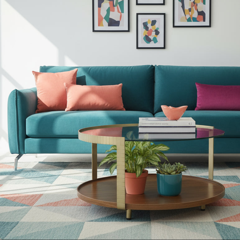 Iron Frame Glass Top Coffee Table - Uneeka