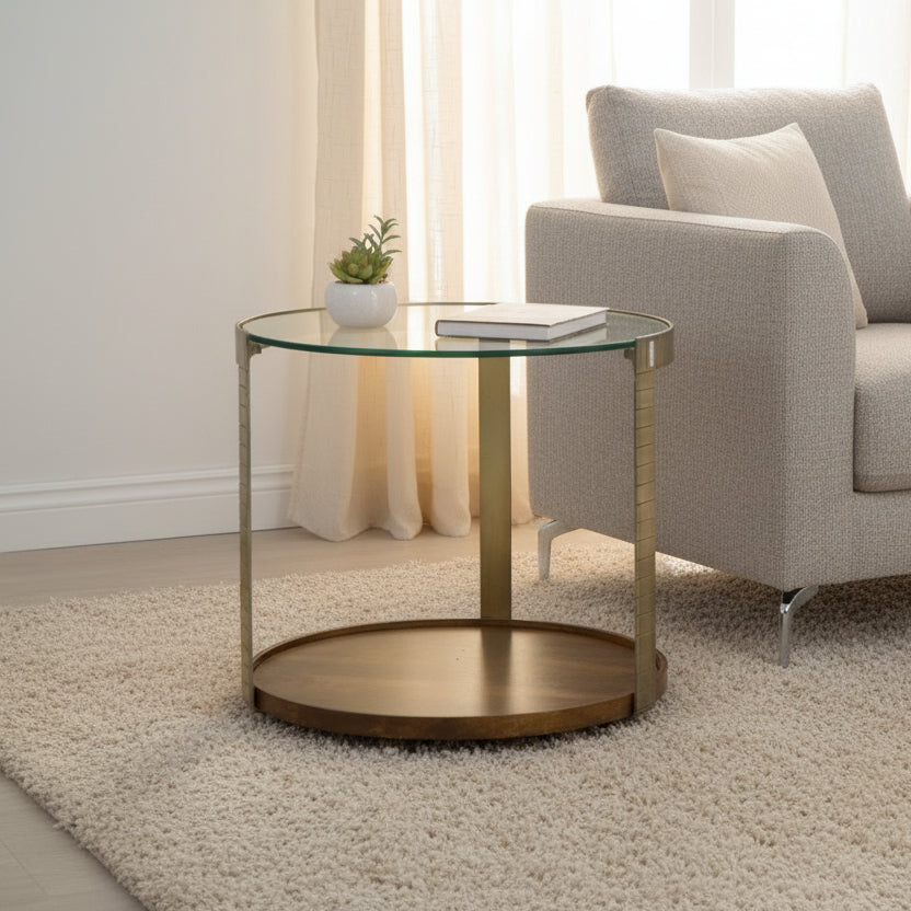 Iron Frame Glass Top Side Table -  2861W - Uneeka