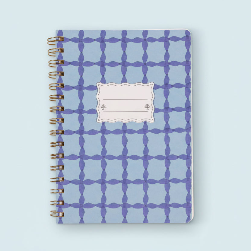 Blue Lattice Patterned Wire Bound A5 Notebook - JTW68-1018EU - Uneeka