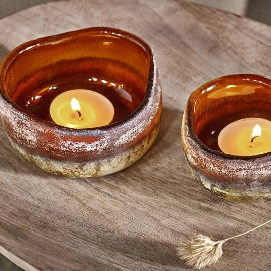 Janka Organic Shape Amber Glass Tealight Holders Nkuku sold individually