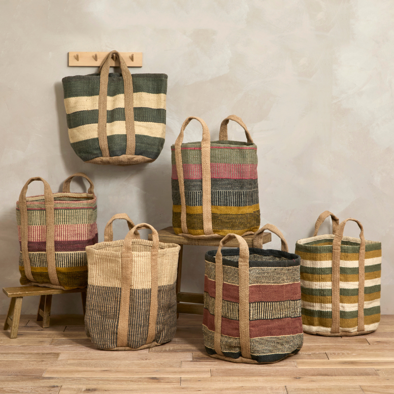 Jute Natural Storage Basket - all the basket colours displayed together  - Uneeka