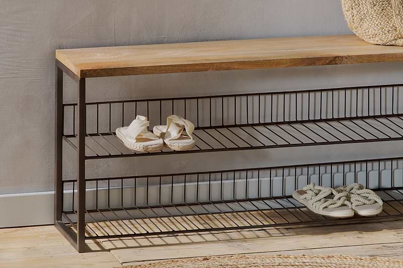 Kiyoma Iron & Natural Wood Low Standing Shelves shoe rack close up storage solution