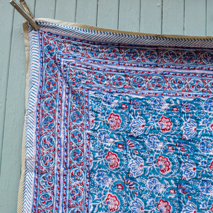 Kanota Block Printed Floral Indian Quilt - GAT311 - Uneeka