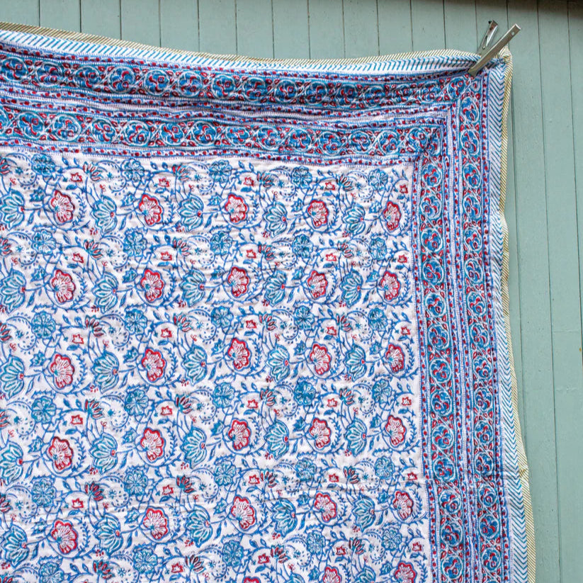 Kanota Block Printed Floral Indian Quilt - GAT311 - Uneeka