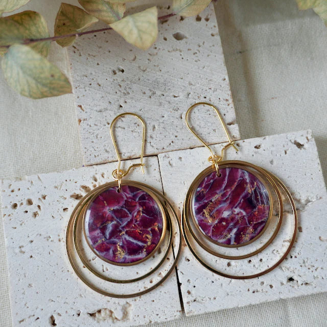 Celestia Gold Multi Hoop Earrings - DH - Garnet Red - Uneeka