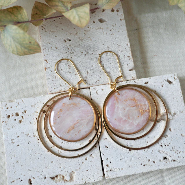 Celestia Gold Multi Hoop Earrings - DH - Rose Quartz - Uneeka