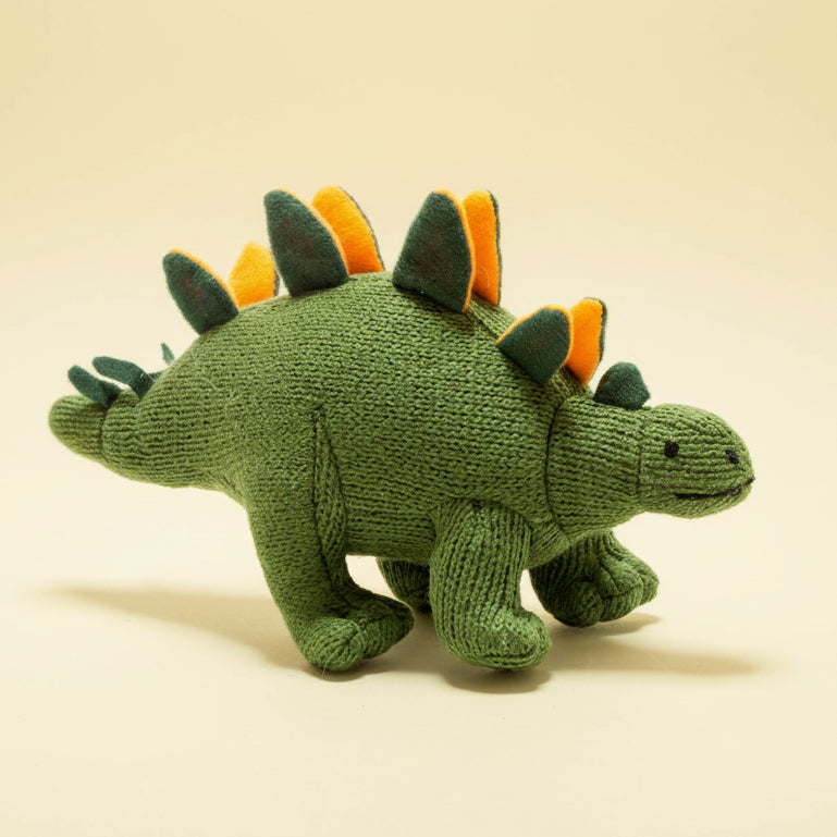 Knitted Green Stegosaurus Baby Rattle - Uneeka