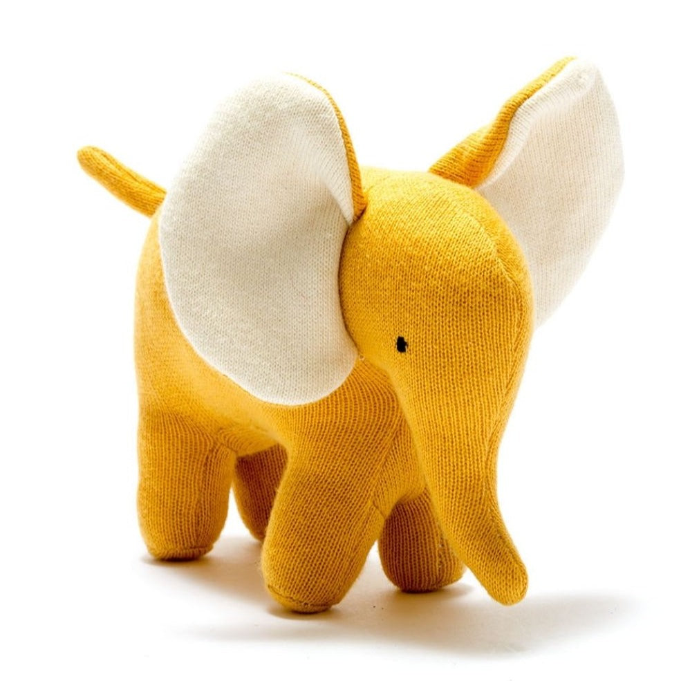 Knitted Organic Mustard Elephant Scandi Baby Toy