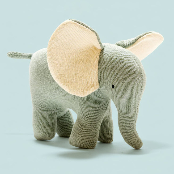 Knitted Organic Teal Elephant Scandi Baby Toy - BY5804 - Uneeka