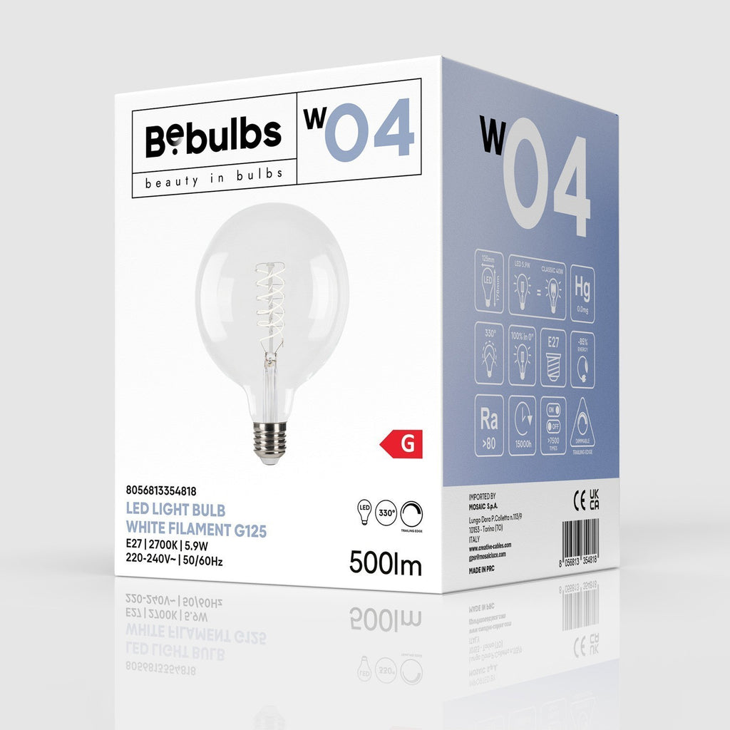 LED White Globe G125 5.9W E27 Dimmable Bulb - Uneeka Home - BB-W04