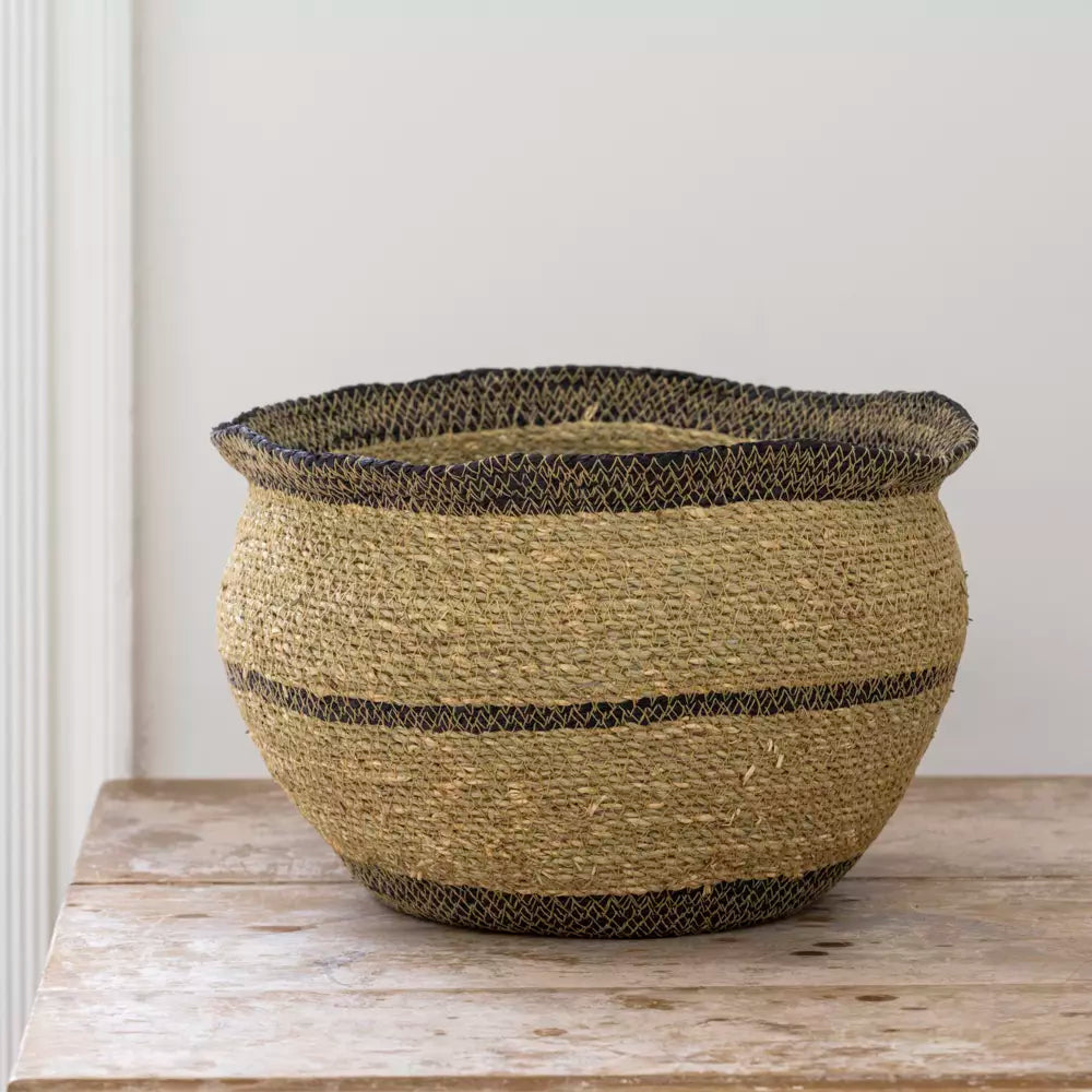 Round Seagrass Natural & Black Planter - LIN25091 - Uneeka
