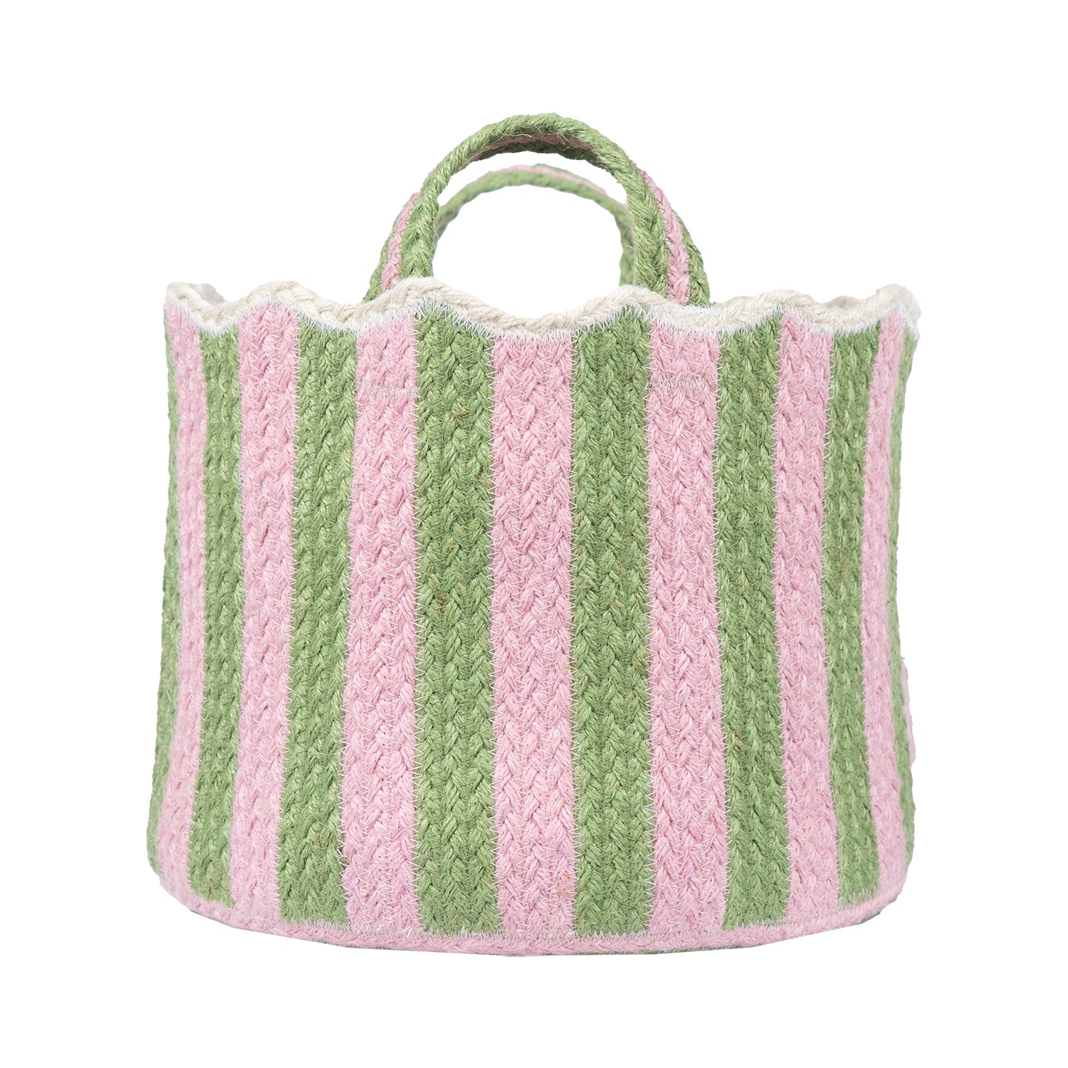 Large Scalloped Edge Striped Basket With Handles - CBB06338X29 - Uneeka