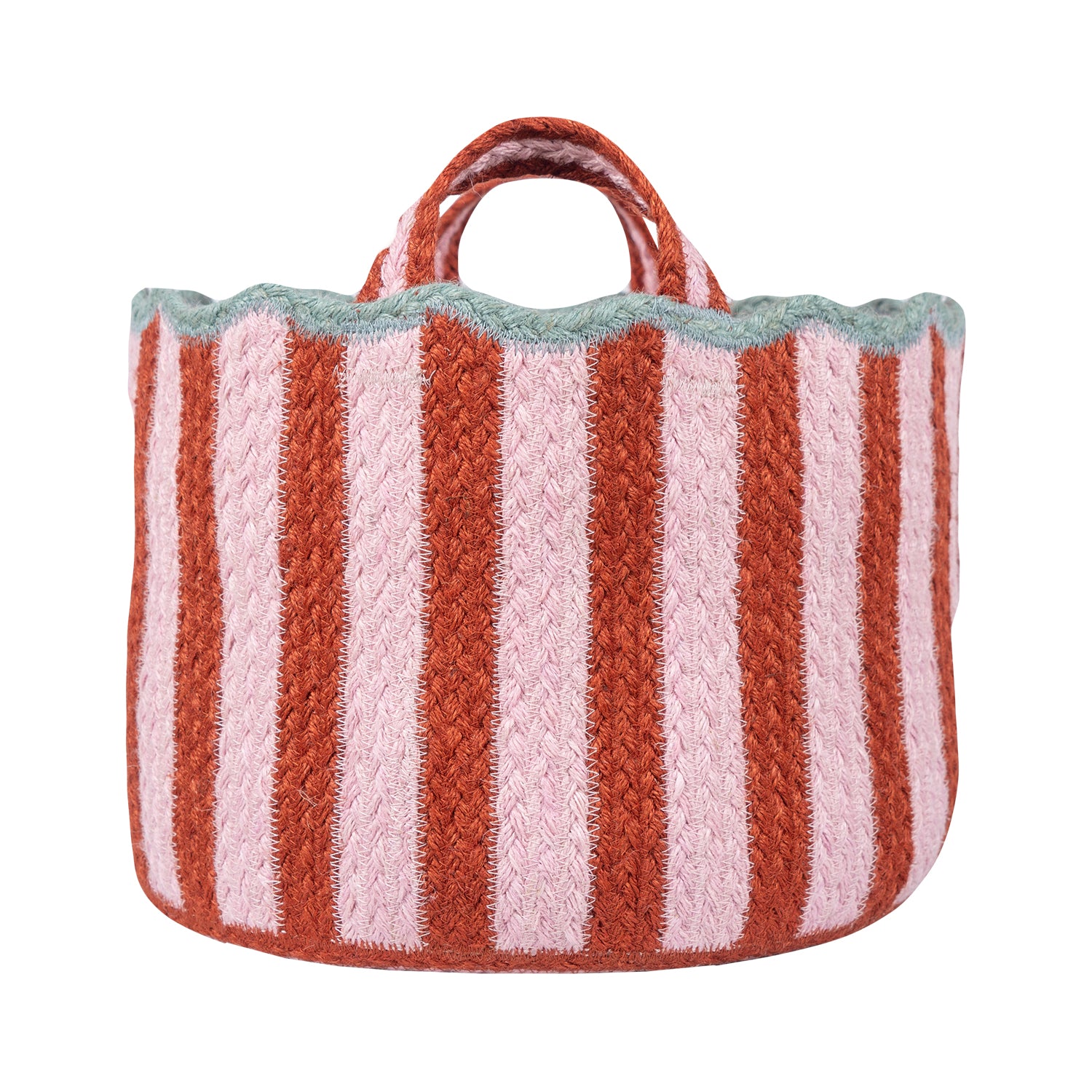 Large Scalloped Edge Striped Basket With Handles - CBB06538X29 - Uneeka