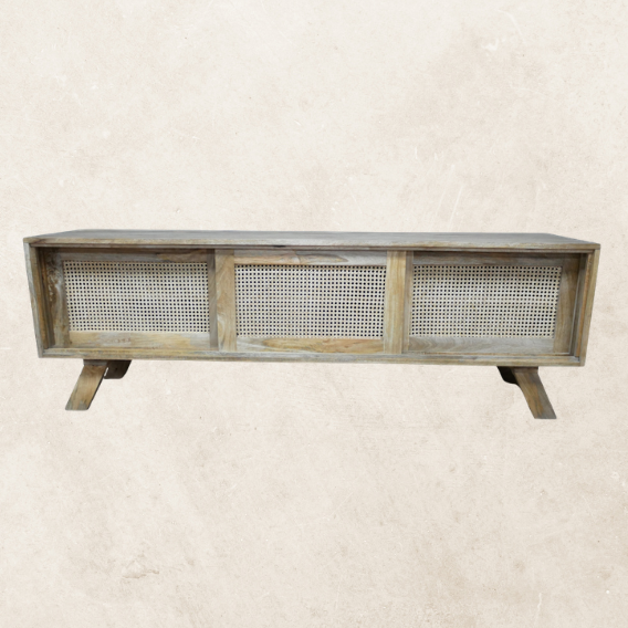 Large Acacia Wood Rattan TV Cabinet -  9716 - Uneeka