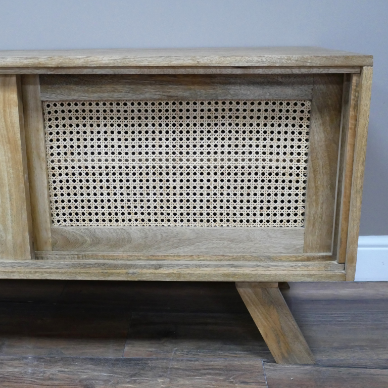 Large Acacia Wood Rattan TV Cabinet -  9716 - Uneeka