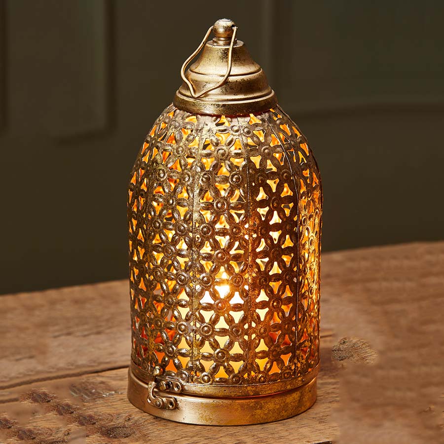 Large Antique Gold Finish Cutwork Lantern