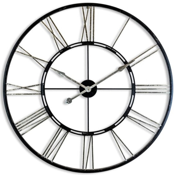 Large Black & Silver Iron Skeleton Wall Clock 