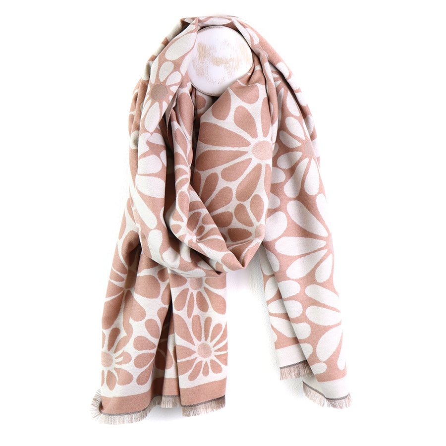 Large Flower Print Jacquard Scarf - 53216  - Uneeka