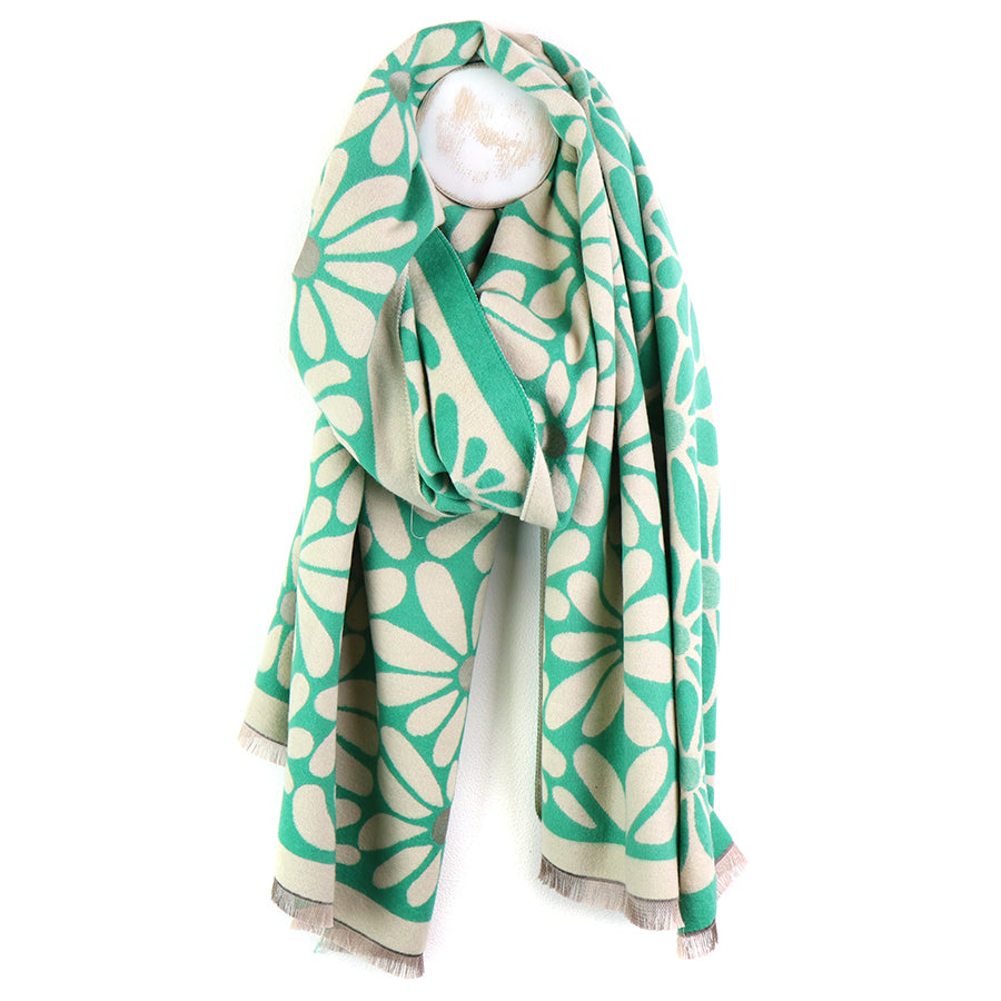 Large Flower Print Jacquard Scarf - 53217 - Uneeka