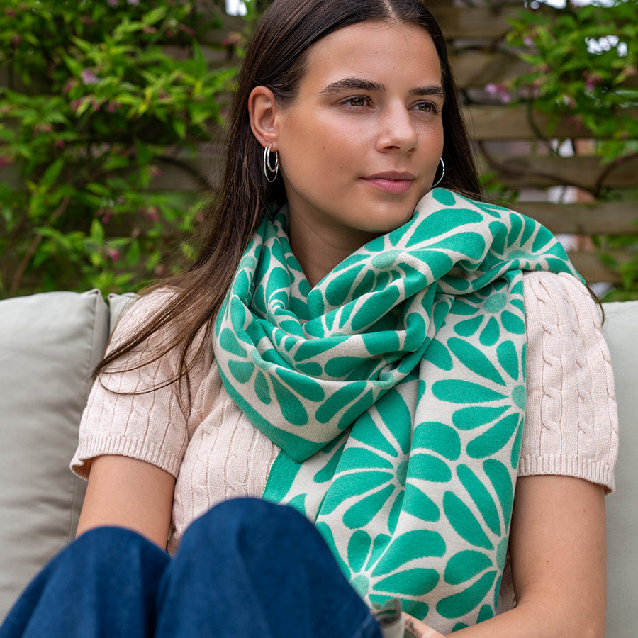 Large Flower Print Jacquard Scarf - 53217 - Uneeka