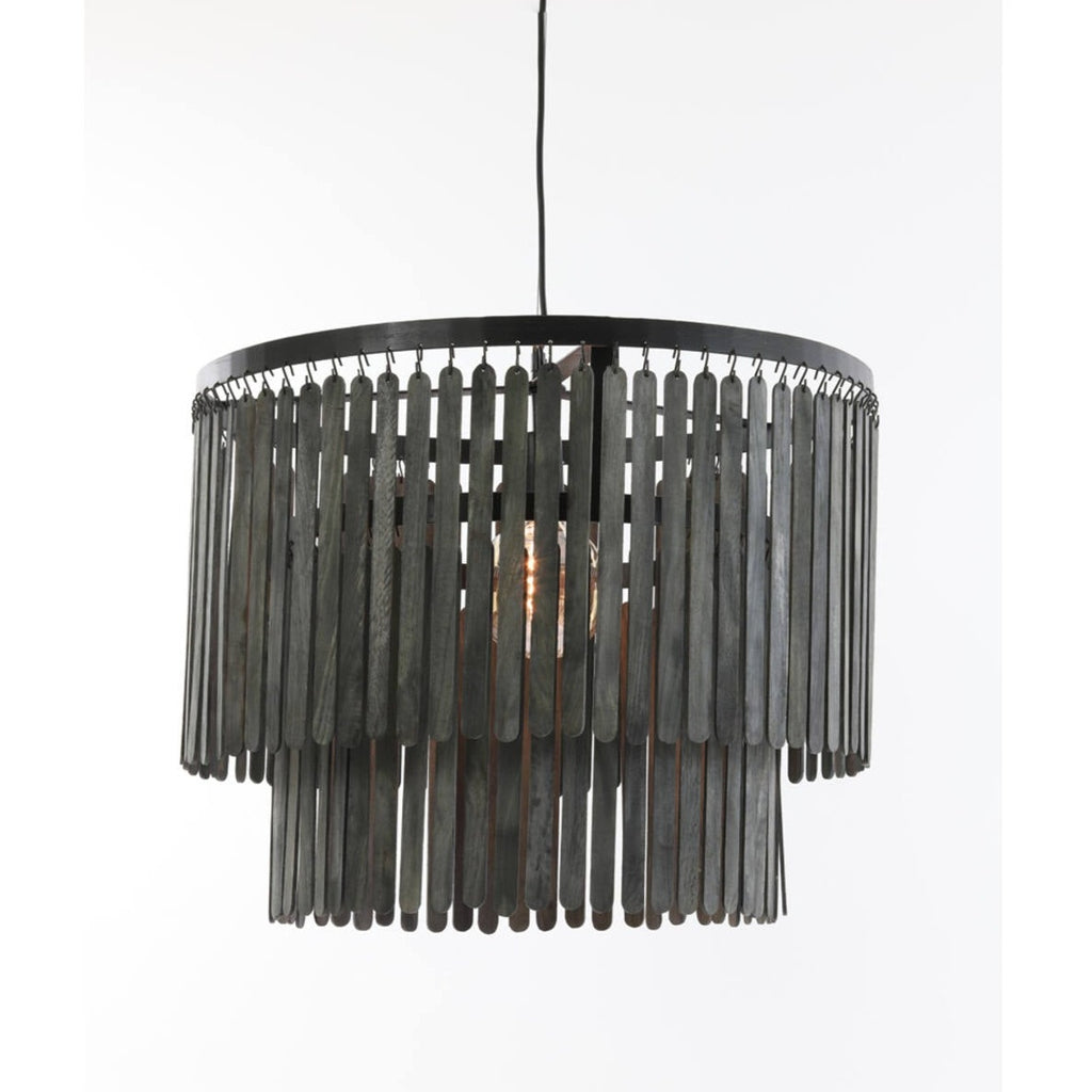 Large Modern Black Wooden Chandelier Style Hanging Lamp lit with bulb (not included)