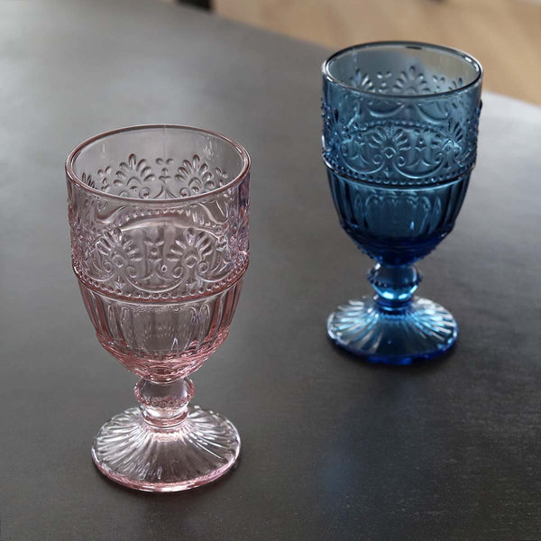 Large Ornate Recycled Wine Glass Pink or Blue Uneeka