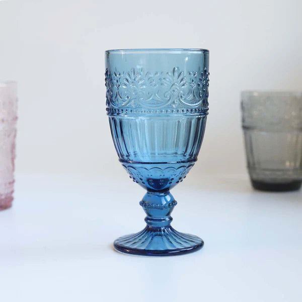 Large Ornate Recycled Wine Glass Pink or Blue Uneeka