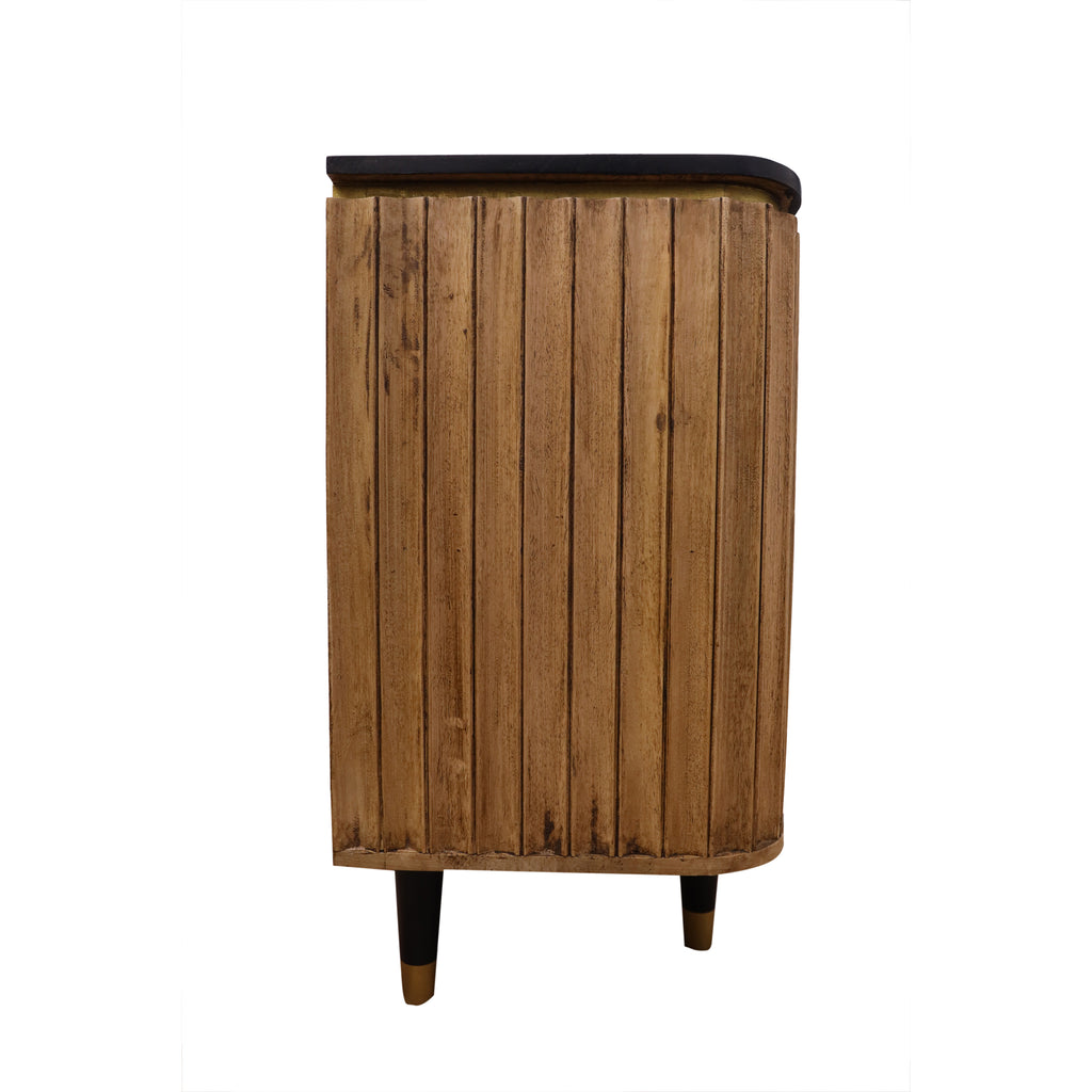 Large Panelled Wood & Metal Curved Edge Sideboard side view