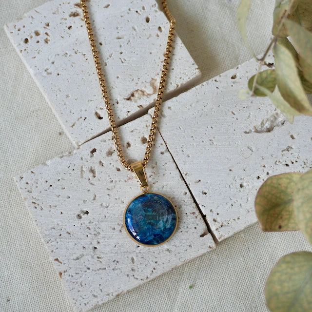 Large Equinox Pendant Gold Necklace - LP - Water Blue - Uneeka