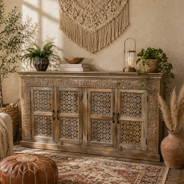 Large Ornate Carved Four Door Sideboard - 9726 - Uneeka