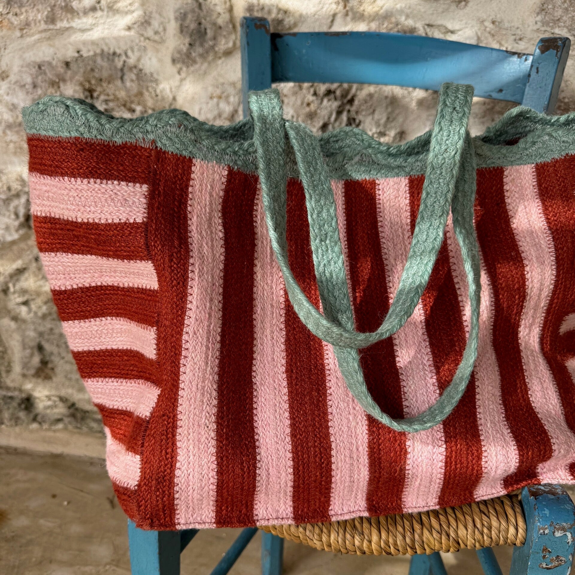 Large Scalloped Edge Striped Bag - CBB05033X36X35 - Uneeka